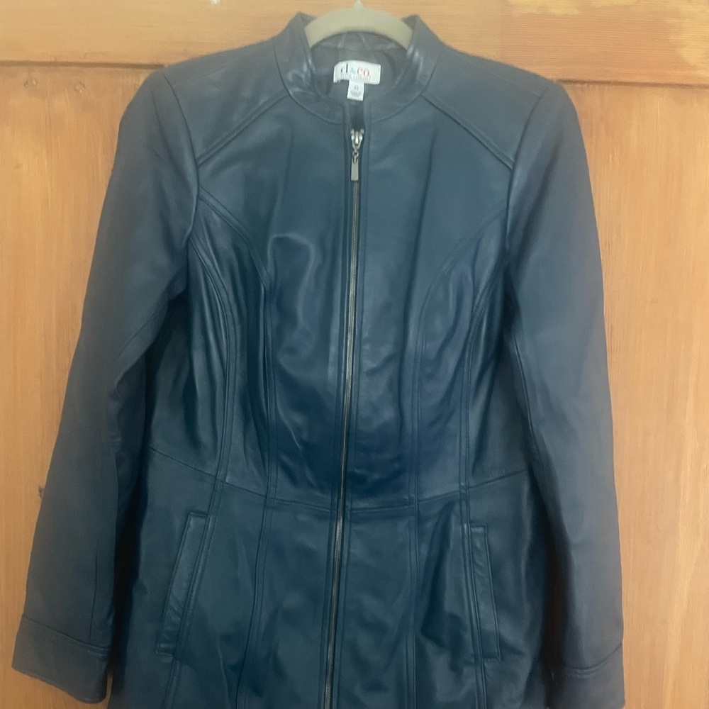 Denim & Company Dark Blue Leather Jacket Size XS